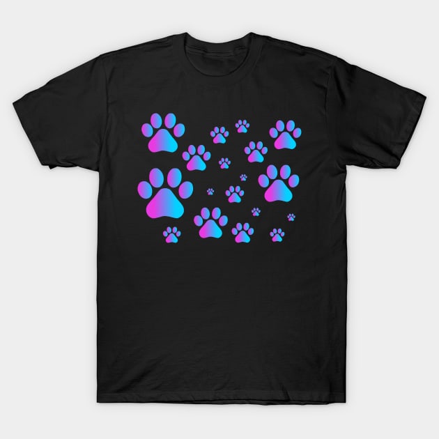 Purple Blue Ombre Pawprint Pattern T-Shirt by Art by Deborah Camp